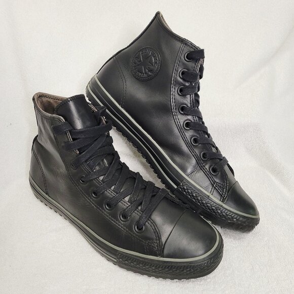 "Chuck Taylor" All Star Converse~ Men, Leather High Top- Black on Black- Size:11 - Picture 3 of 13